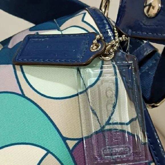 Coach Kyra Scarf Signature Messenger Bag In Blue and Purple - Picture 3 of 16